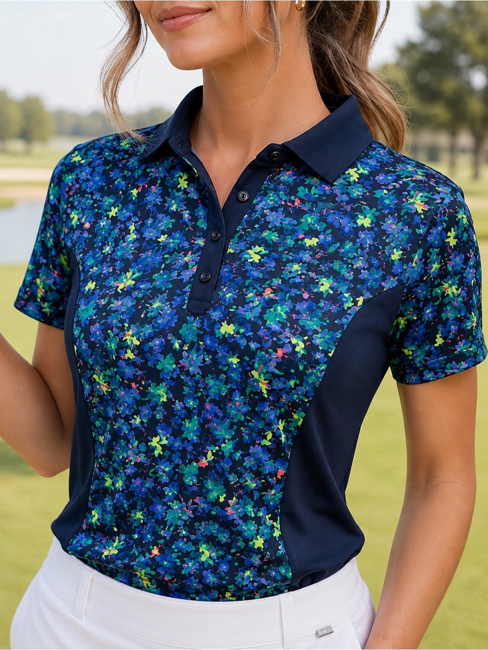 PGA Tour Navy Multi Floral Golf Polo